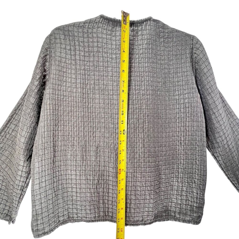 Eileen Fisher XS Jacket Textured Silk Linen Olive Green Mandarin Collar Buttons - Picture 11 of 11